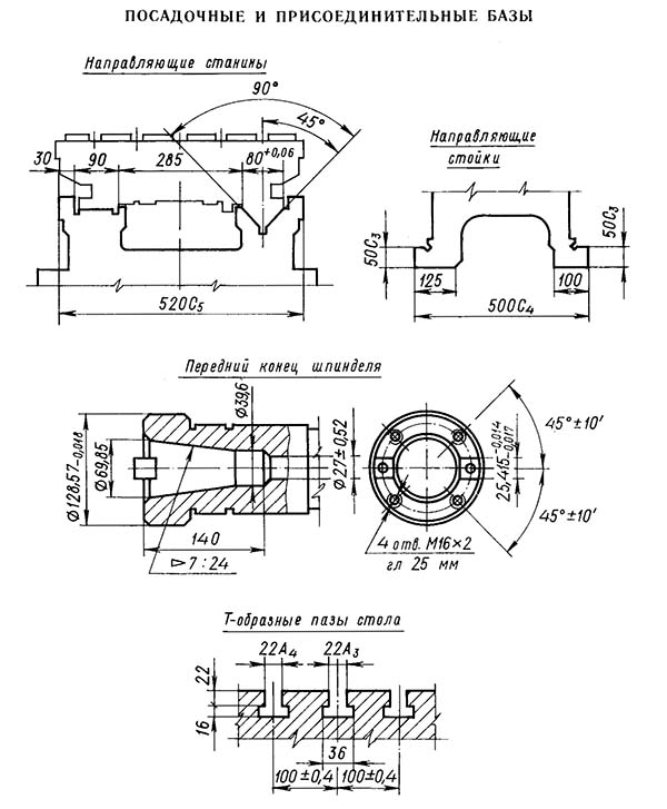 Посадочные і присоединительные базы продольно-фрезерного верстата 6605